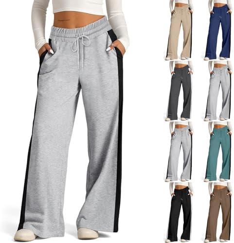 eoeioa Wide Leg Sweatpants Women Baggy Drawstring High Waisted Track Pants Lightweight Comfy Athletic Joggers with Pockets