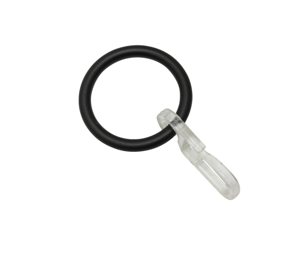 GARDINIA Kos Curtain Rings with Folding Hooks, for the Kos Curtain Pole Set, 6 Pieces, Inner Diameter 27 mm, Outer Diameter 35 mm, Width 4 mm, Metal, Matte Black