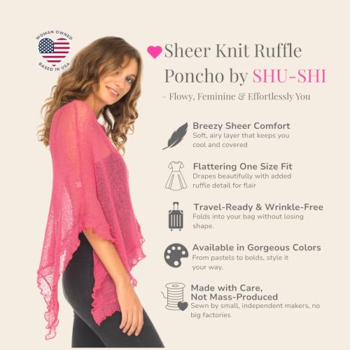 Image of SHU-SHI Women's Sheer Knit Poncho Shrug Lightweight Asymmetrical Ruffle Wrap Dressy Summer Shawl Cover Up Top