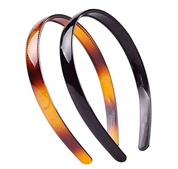 Fashion Alley 2 Pcs Black Brown Simple Fancy Plastic Hair Bands Wavy Hair Comb Headband Teeth Comb Shine Hairband Hair Accessories For Girls and Women