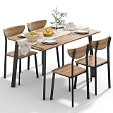 furlinkhm Kitchen Dining Table Set for 4, Modern Rectangular 5 Piece Dining Room Table and Chairs Set, Brown Wooden Metal Table Set for Family Dinner, Party, Afternoon Tea and Work (Curved Moon)