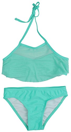 Image of ToBeInStyle Girls' Two Piece Halter Top Flowy Mesh Bikini & Bikini Bottoms
