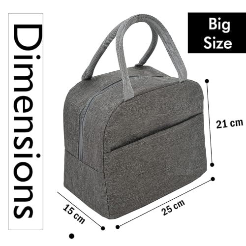 Image of Insulated Travel Lunch /Tiffin /Storage Bag for Office, College & School (Grey)