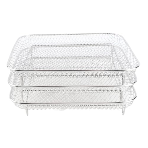 gernie Air Fryer Rack, Three Stackable Dehydrator Racks for for, for Instant Vortex, for Nuwave, Stainless Steel Air Fryer Accessories for Ovens, Microwaves, Pots, Steams, Square, gernie21oiy4ute7-12