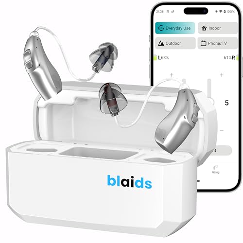 Blaids Neuro Rechargeable RIC Programmable Hearing Aids for Seniors and Adults, Audiogram with Bluetooth Mobile App Hearing Test Audiogram & Noise Cancellation, Dual Mic & 48 DSP Channels | USA-Made Multi-Core Processor