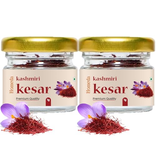 Image of Homeda Kesar Saffron Original 2gram / Pure Keshar Original Kashmiri Kesar|Kumkuma Puvvu Safron,Kungumapoo for pregnant women,Zafran,Kasar,Kumkumapoovu,Keser,Certified Grade A (2 Packs of 1gram),2 gram