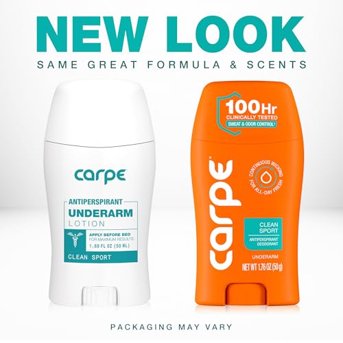 Image of Carpe Underarm Deodorant Antiperspirant - Extra Strength Men's Antiperspirant with 100 Hour Sweat Control - Deodorant for Men - Helps Eliminate Odor - Clean Sport Scent - 2 Pack