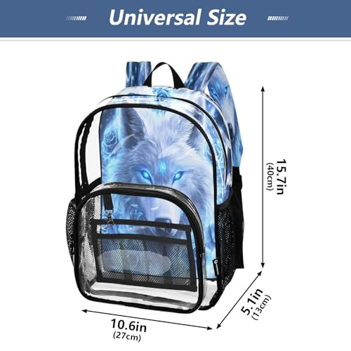 White Wolf Rose Blossom Clear Backpack Heavy Duty See Through Transparent PVC BookBag for Kids Boy Girl School Work4