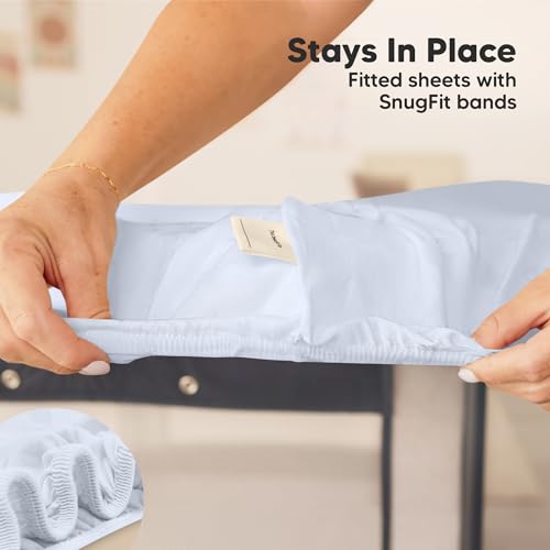 Image of 2-Pack Mini Crib Sheets Fitted - 38x26 Pack N Play Sheets for Pack and Play Mattress, Organic Cotton, Soft & Breathable Playard Bedding, Neutral Mini Toddler Bed Cover for Boys, Girls (Blue Flax)