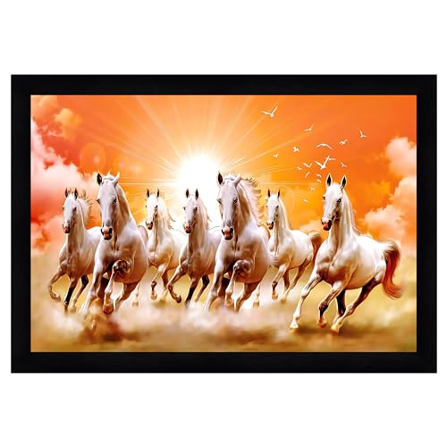 Image of Indianara Vastu Running Seven Horse Painting With Frame 20 Inches X 14 Inches (Style 7)