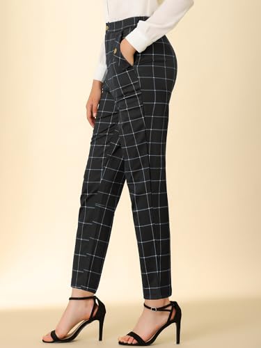 Allegra K Women's Vintage Tartan Plaid Pants Elastic Waist Straight Long Trousers4