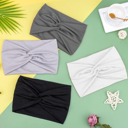 Image of DRESHOW 4 Pack Turban Headbands for Women Wide Vintage Head Wraps Knotted Cute Hair Band Accessories