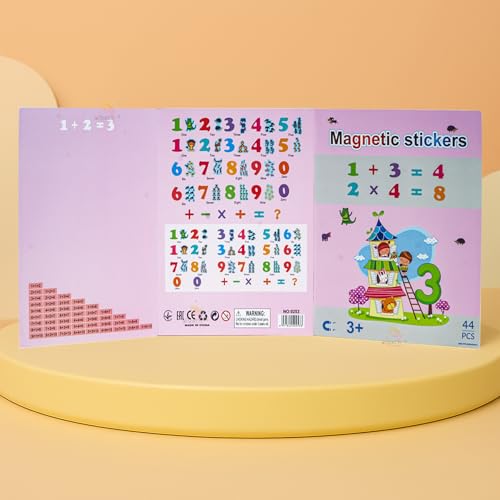 Image of WISHKEY Magnetic Number Stickers for Kids - 44 PCS Math Learning Set with Numbers, Counting Animals & Math Symbols, Educational Montessori Toy for Kids Age 3+