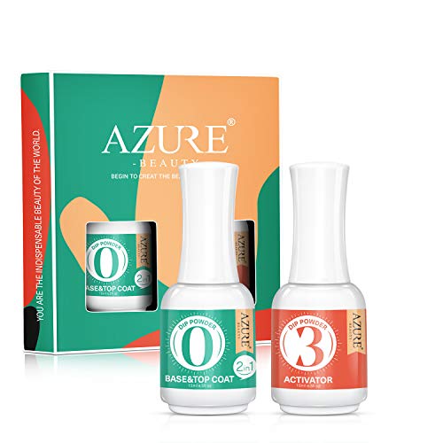 2 in 1 Dip Powder Base & Top Coat with Activator Dip Powder Liquid Set for Dipping Powder Nail Kit,0.5oz/Bottle,Fast Dry,No Nail Lamp Needed