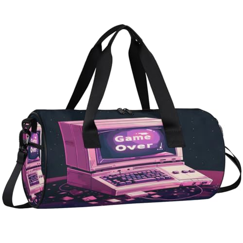 Game Over Travel Gym Bag Waterproof Sport Dance Bag for Women Men Portable Gymnastics Duffel Bags Canvas Tote Carry on Handbag for Workout Overnight Weekender