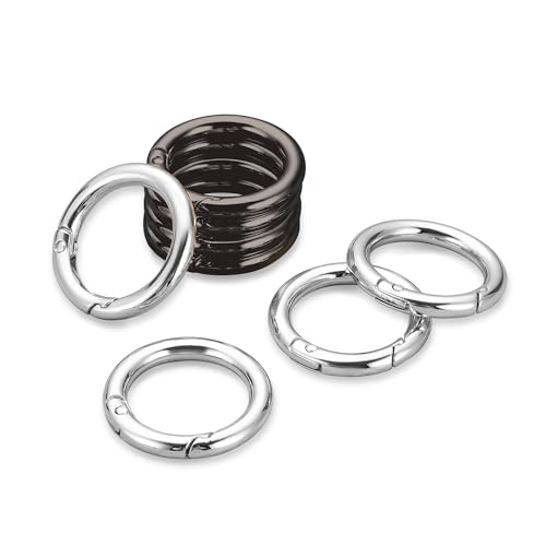 Image of Gkeygo Key Ring Clip, 4 /5 Inch Keychain Rings, 8 Pack Round Carabiner Clip for Keys, Buckle, Bags, Purses - Key Chain Hooks Replacement Keychains Lanyard DIY Crafts - Black, Silver