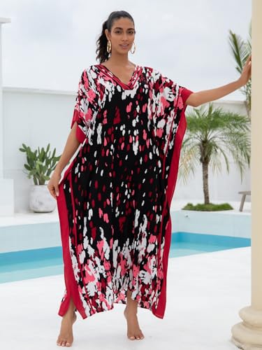 Image of KECVOT Kaftan Dresses for Women V-Neck Print Swimsuit Cover Up Plus Size Beach Caftan Lounge Dress