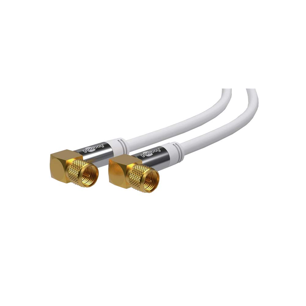 Goobay 70483 kabel satelitarny 2 m z wtyczką F pod kątem 90 stopni do odbiornika DVB-S, 75 omów, modem internetu kablowego, routera, biały