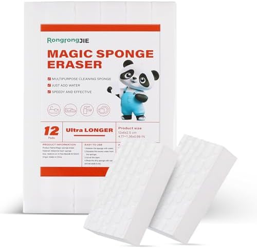 Magic Sponge Eraser, Longer and Thicker Melamine Sponges, Extra Long Lasting Cleaning Pads for Bathroom, Kitchen, Outdoor, Multi Purpose Cleaner, Clean tub, Shower, Wall, Oven, Shoe, 12ct