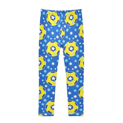 ALAZA Girls' Leggings Children's Yoga Pants Skinny Printed Dance Yellow Soccer Star Comfortable 4T