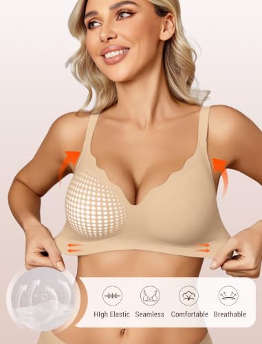 Image of Avidlove Jelly Bras for Women No Underwire Seamless Bralettes Wireless Push Up Scalloped Full Coverage Sports Everyday Bra