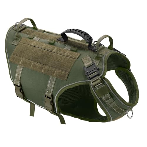 軍事戦術的な作業犬のトレーニングハンティングハーネスベストは、ラブラドール用のドイツの羊飼いのためのプル調整可能なナイロンドッグハーネスとリーシュセットなし,緑,m