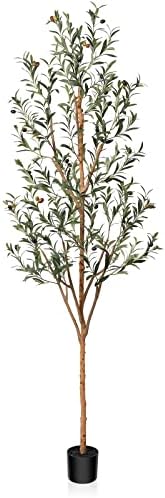 Kazeila Artificial Olive Tree 7FT Tall Faux Silk Plant for Home Office Decor Indoor Fake Potted Tree with Wood Branches and F