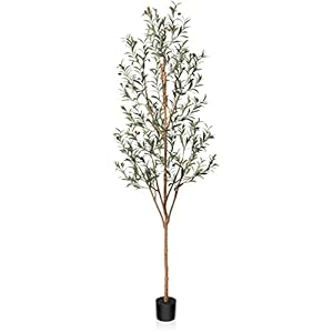 Kazeila Artificial Olive Tree 7FT Tall Faux Silk Plant for Home Office Decor Indoor Fake Potted Tree with Wood Branches and Fruits