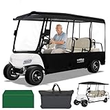 LUPPLE Universal 6 Passenger Golf Cart Enclosure Rain Cover for Yamaha Evolution Club Car Ezgo Long Roof 120 in, 6 Seater Driving Rain Cover with 4-Sided Roll-up Zipper Door Waterproof Windproof Black