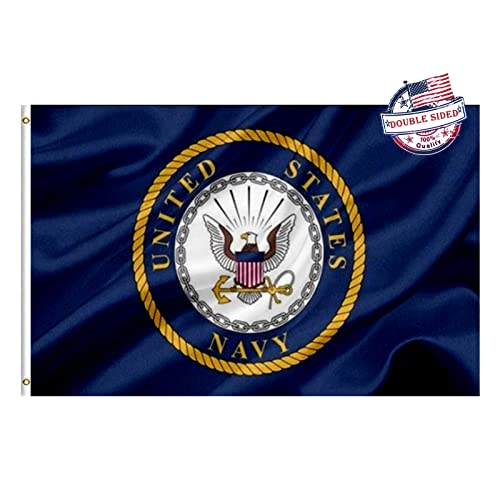 Mosprovie Navy Emblem Military Flag 5x8 Outdoor Double Sided- Heavy Duty 3ply United States Navy Flags Super Durable USN Flags 4 Rows Stitched Edge Canvas Header with 2 Brass Grommets by Mosprovie - Used condition - US$32.42