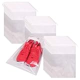 24 Pack Portable Shoe Bags for Travel Large Shoes Pouch Storage Organizer Clear Window with Drawstring for Men and Women White