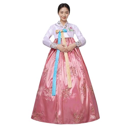 STIOEDYUAN Women‘s Traditional Korean Hanbok Dress Long Sleeve Palace Wedding Costume with Floral Embroidery (Light Pink, X-Large)