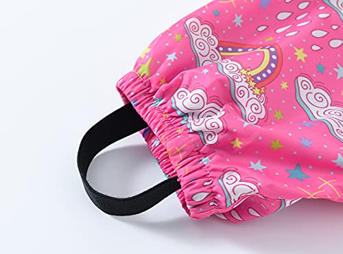 Toddler Boys Girls Cotton Lined Waterproof Splash Rain Pants Print Reflective Rain Wear for Boys (Pink-a, 9-10 Years)4