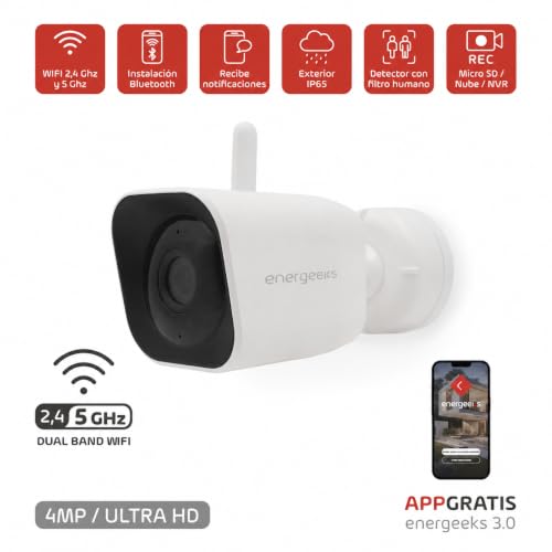 Cámara vigilancia exterior WiFi 4MP Ultra HD con sirena y doble banda energeeks 3