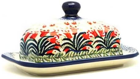 Polish Pottery Butter Dish - Crimson Bells