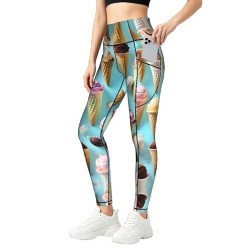 Leggings estampados de helados con bolsillos laterales y cintura elástica