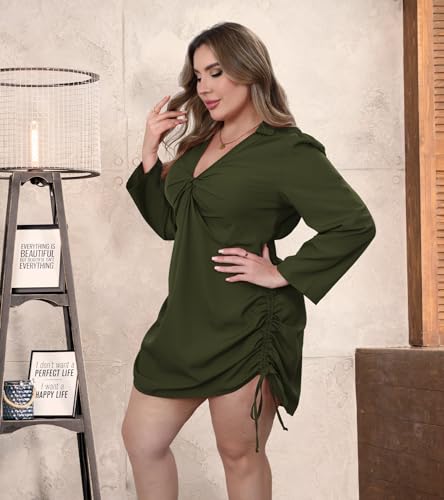Image of VillbeCoser Women's Plus Size Dress Long Sleeve V Neck A Line Mini Short Cocktail Summer Casual Dress