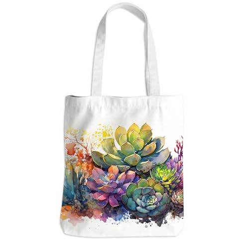 Watercolor Cactus Canvas Tote Bag for Women, Gardening Gifts Friendship Christmas Birthday Gifts for Girls Cactus Lovers Teacher, Cute Lovely Succulent Tote Bag Travel Beach Reusable Grocery Bags