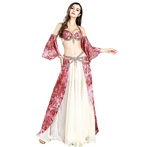 Costume de danse du ventre jupe mousseline ceinture rose XL