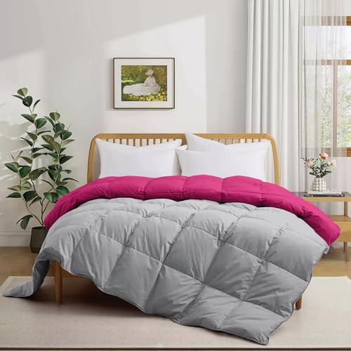Image of 500 GSM Winter Blanket /Comforter Single Size (60 inchX90 inch) - Unique Design Heavy Winter Comforter 500 GSM Microfiber Fill -Rajai Single Size - Hot Pink /Silver Grey Color