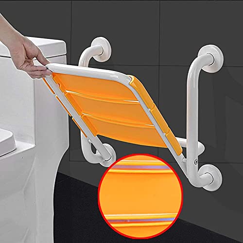 Siège de douche pliant jaune avec accoudoirs et support mural pour PMR