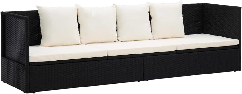 vidaXL Garten-Sofabett mit Kissen Gartensofa Gartenmöbel Gartenliege Loungebett Outdoor Tagesbett Sofa Garten Schlafsofa Sofa Poly Rattan Schwarz