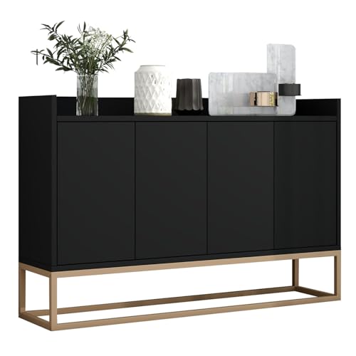 BPKADHY Sideboard 120cm Breit Küchenschrank mit Arbeitsplatte Buffetschrank Anrichte mit 4 Türen & Verstellbaren Regalen Küchenbuffet für Küche Wohnzimmer Esszimmer 120x30x80 cm Schwarz