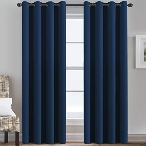 Ultra Soft Premier Blackout Curtain for Living Room Extra Long 96 inch Length, Thermal Insulated Bedroom Curtains Grommet Top, Noise Reducing Patio Door Blackout Curtain - Navy Blue, One Panel