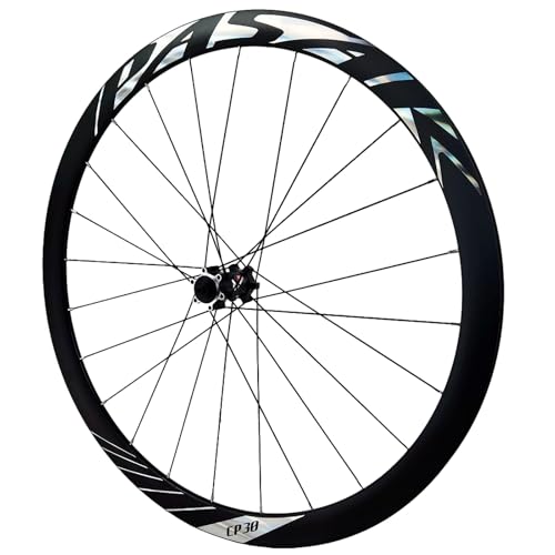 Rueda Delantera para Bicicleta De Carretera 700C Llantas De Aleación De Aluminio De Doble Capa QR 9x100 Mm Freno De Disco De 6 Tornillos Bujes De 24H(Black)
