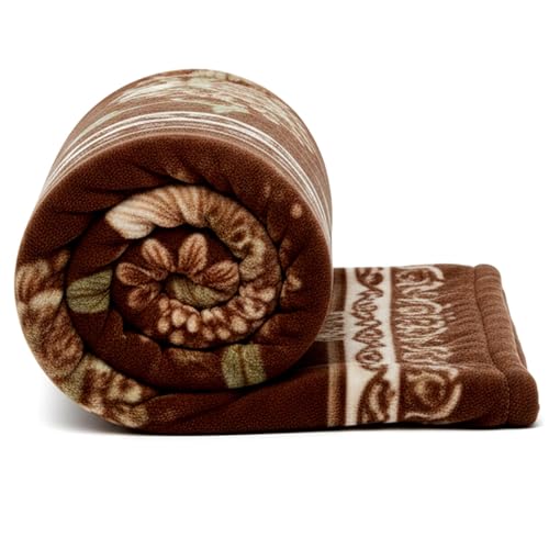 Image of Luxurious Heavyweight Microfiber Korean-Style Plush Blanket, Floral Velvet, 240x220 cm, Winter Comfort, Single Layer (Brown Multicolor, Double)