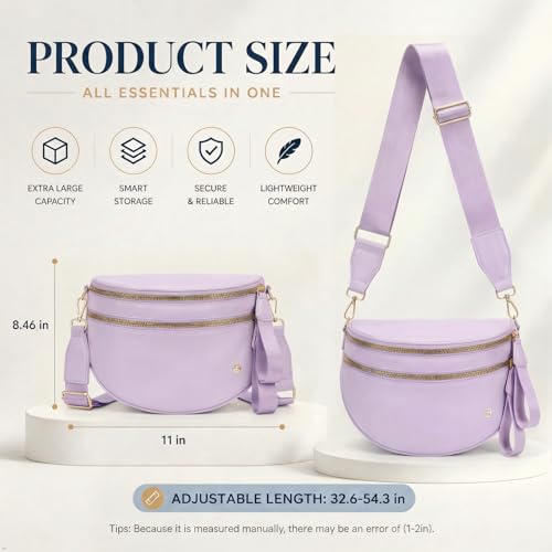 Image of Womens Crossbody Bag, Spacious Nylon Bum Bag Trendy Shoulder Purse with Adjustable Strap Zipped Travel Essentials