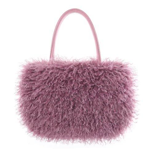 Image of Women's Fuzzy Tote Bag Curly Handbag Furry Shoulder Bag Large Plush Top Handle Purses Winter