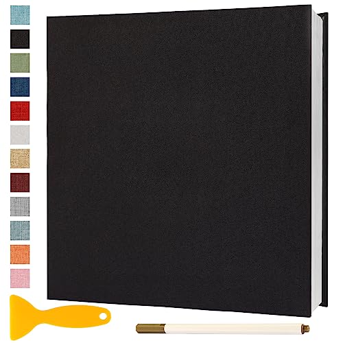 Album Fotos Autoadhesivo 28x27 de Lino Álbum de Fotos para Pegar Y Escribir Grande Photo Album Tradicionales Personalizados Scrapbook Bebe Primer Año Comunion Libro Firmas Boda, 40 Páginas Negro