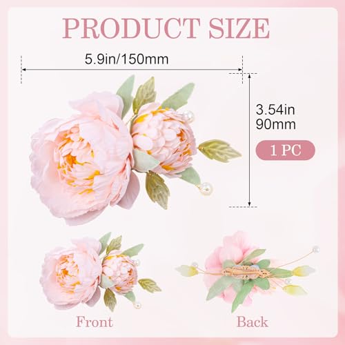Pinza para cabello con flor rosa de tela vintage miniatura 2